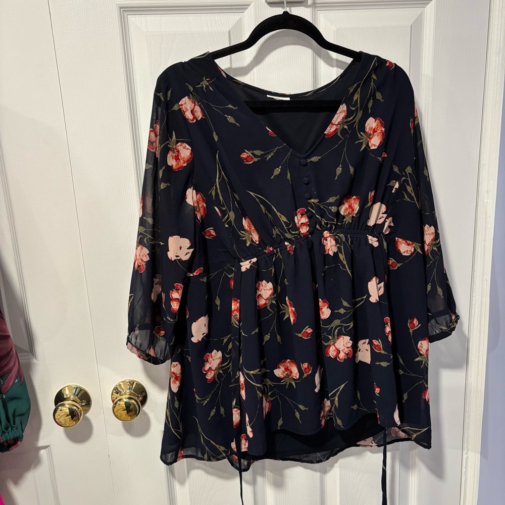Target Dark Blue Floral tie Blouse